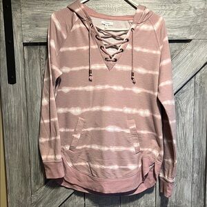Maurices Mauve Striped Lace-Up Hoodie